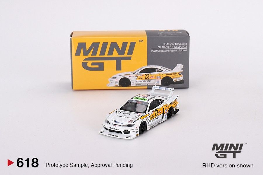 Mini GT NISSAN S15 SILVIA (Category: Interactive Toys) located in Dipolog. Submitted by karl_hobby (Listing ID 1465609705, Image 3). Description: Mini GT LB-Super Silhouette NISSAN S15 SILVIA #23 2022 Goodwood Festival of Speed Item is sealed‼️ CONDITION: Very mint never been open MOP: Gcash/Maribank MOD: J&T Express/SPX Express/Flash Express.
