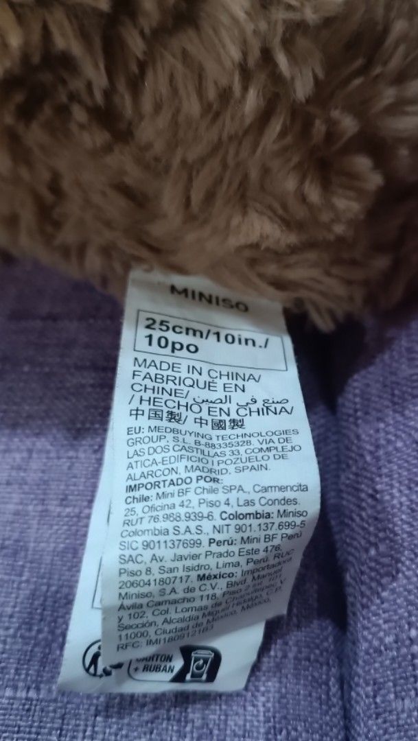 Miniso Brown Teddy Bear Plush Toy (Category: Plushies & Soft Toys) located in Quezon City. Submitted by fabricatebycp (Listing ID 1465730612, Image 3). Description: Fluffy brown teddy bear from Miniso. White snout, brown embroidered nose, and white paw pads. Measures 25cm / 10 inches tall. Tag still attached to the back. Soft plush material, super cuddly..
