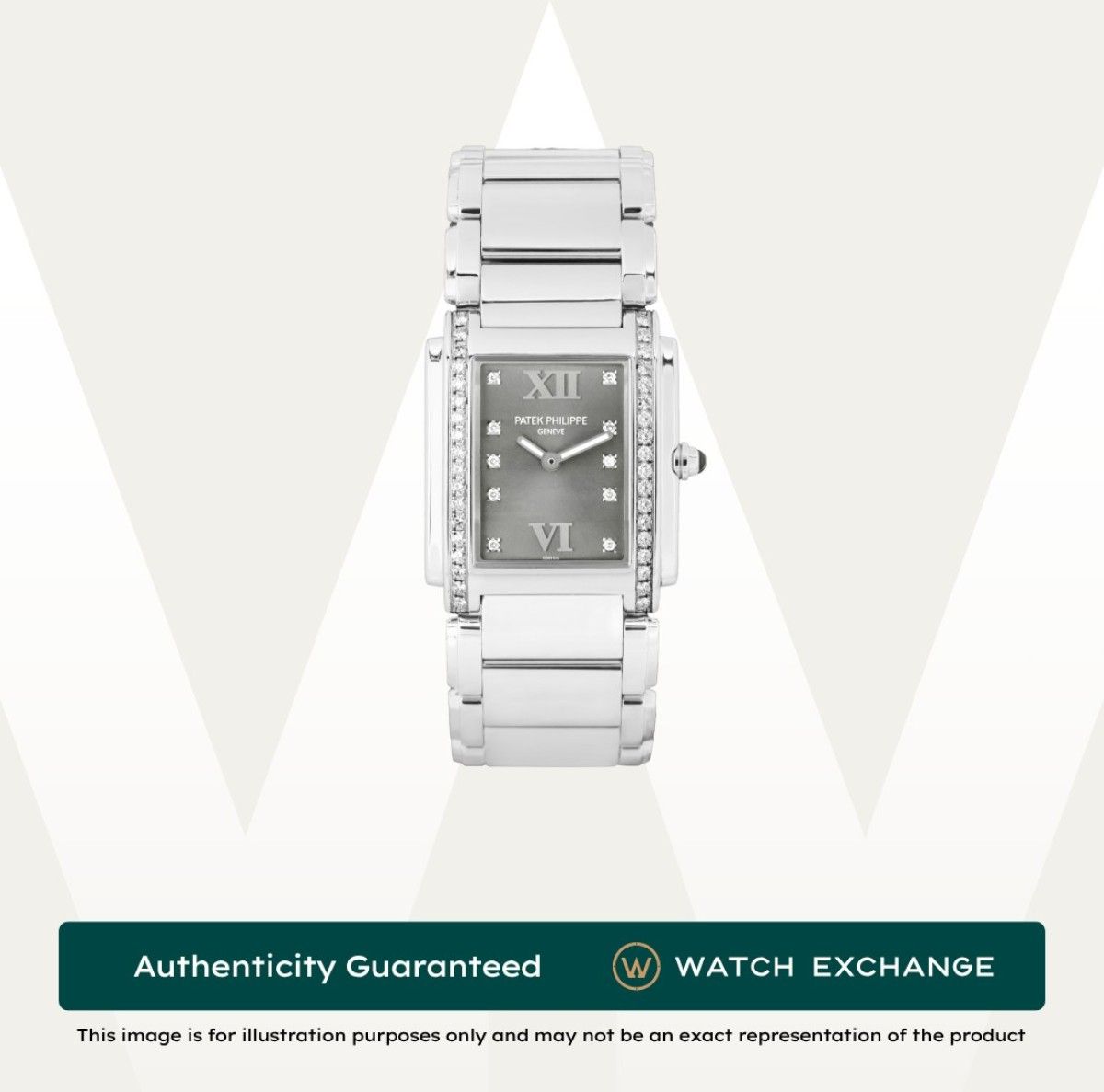 [Mint] Patek Philippe Twenty~4 Bracelet 4910/10A-010 Grey w 10 Point Diamonds Dial Z29027 Jan 2010 (Category: Watches) located in Singapore. Submitted by watchexchange.sg (Listing ID 1465645779, Image 1). Description: [Mint] Patek Philippe Twenty~4 Bracelet 4910/10A-010 Grey w 10 Point Diamonds Dial Z29027 Jan 2010 Price: $13,900 Brand: Patek Philippe Model: 4910/10A-010 Condition: Mint Dial: Grey w 10 Point Diamonds Case Diameter: 25mm x 30mm Ma