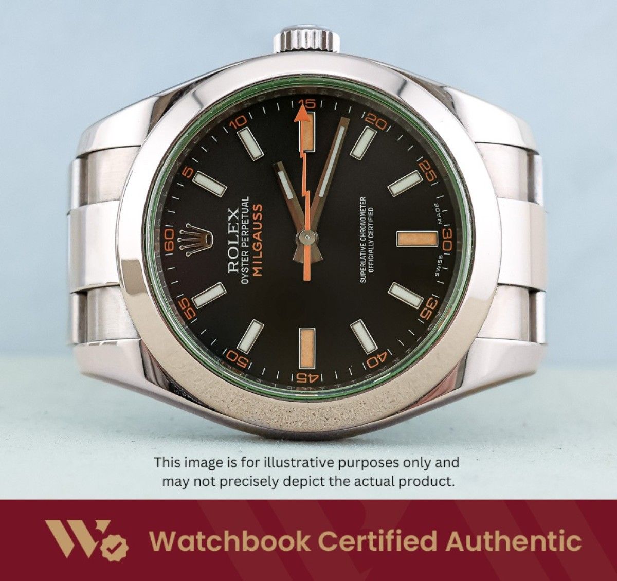 [Mint] Rolex Milgauss Oyster 116400GV 116400 Black Dial A8826 | Jan 2022 (Category: Watches) located in Singapore. Submitted by watchbooksg (Listing ID 1465637289, Image 1). Description: Watchbook Swiss-Standard Certified: Professional Authentication You Can Trust Every watch undergoes systematic 60-point verification by Swiss-trained watchmakers at our in-house Watchbook Service Centre. We verify all checkpoints—movement, dial, case, bracelet, c