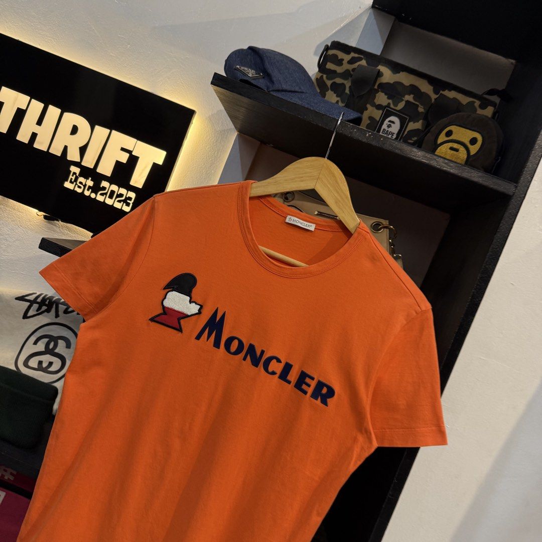Moncler Orange T-Shirt (Category: Tshirts & Polo Shirts ) located in Manila. Submitted by carbungcoalex (Listing ID 1465745508, Image 2). Description: MONCLER X PALM ANGELS SHIRT 19 by 26.5 Good Condition Complete tags 1200 CLAIM.