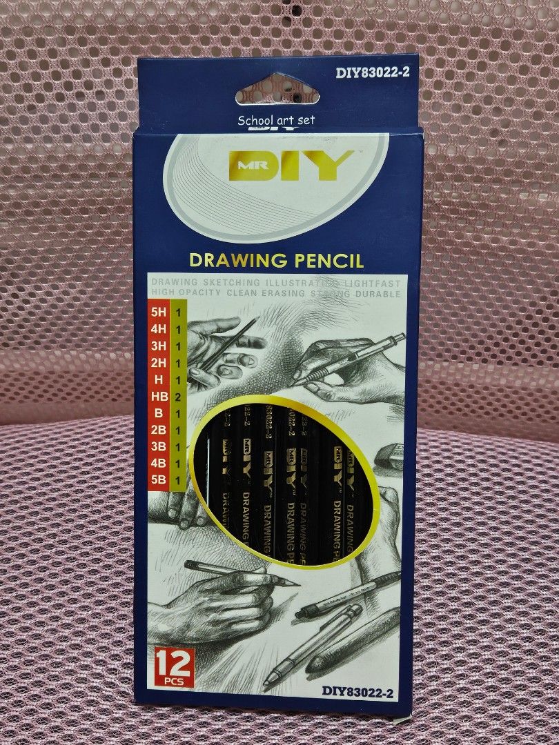 MR. DIY Drawing Pencil Set 12 PCS (Category: Stationery & School Supplies) located in Bulacan. Submitted by _luffytaro (Listing ID 1465630108, Image 1). Description: - Brand: MR. DIY - Model: DIY83022-2 - Quantity: 12 pieces total - Grades: Ranges from 5H to 5B - Ideal for: Sketching, shading, and school art projects - Condition: Unused in original packaging box mop: gcash/gotyme mod: j&t.