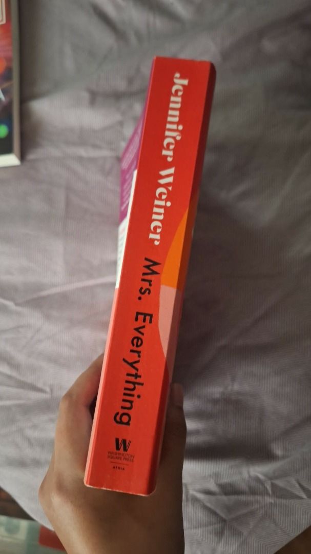 Mrs. Everything by Jennifer Weiner Paperback Novel (Category: Storybooks) located in Manila. Submitted by lulusalesbooks4200 (Listing ID 1465711868, Image 2). Description: - Title: Mrs. Everything by Jennifer Weiner - Format: Paperback - Publisher: Washington Square Press - Condition: Clean pages, intact spine with standard shelf wear - Perfect for fiction lovers looking for a great read.