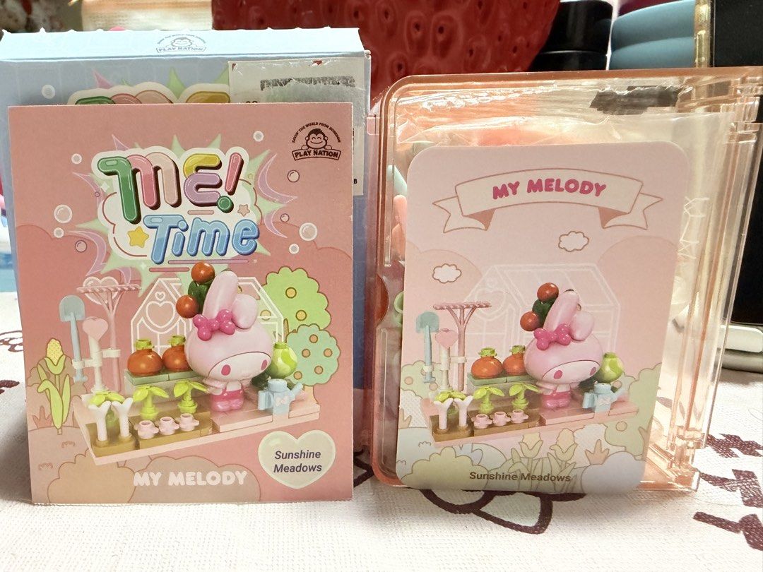My Melody Sunshine Meadows Me! Time (Category: Character Goods) located in Manila. Submitted by hellokittyjhoe (Listing ID 1465733334, Image 1). Description: Sealed Super cute in person Original price 750 Height 3 inches Length 4 inches Width 2 inches.