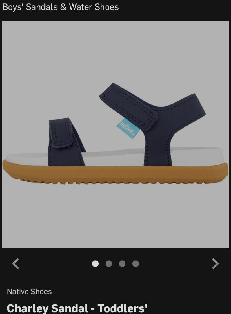 Native Shoes Charley Sandal (Category: Babies & Kids Fashion) located in Paranaque City. Submitted by mommywells (Listing ID 1465656235, Image 1). Description: - Authentic Native Charley sandals for toddlers - Color: Navy blue straps, white contoured footbed, brown outer sole - Size: 19cm insole - Dual hook-and-loop velcro straps for easy adjustability - Water-friendly material, ideal for outdoor adventures and beach days - Super easy to slip on 
