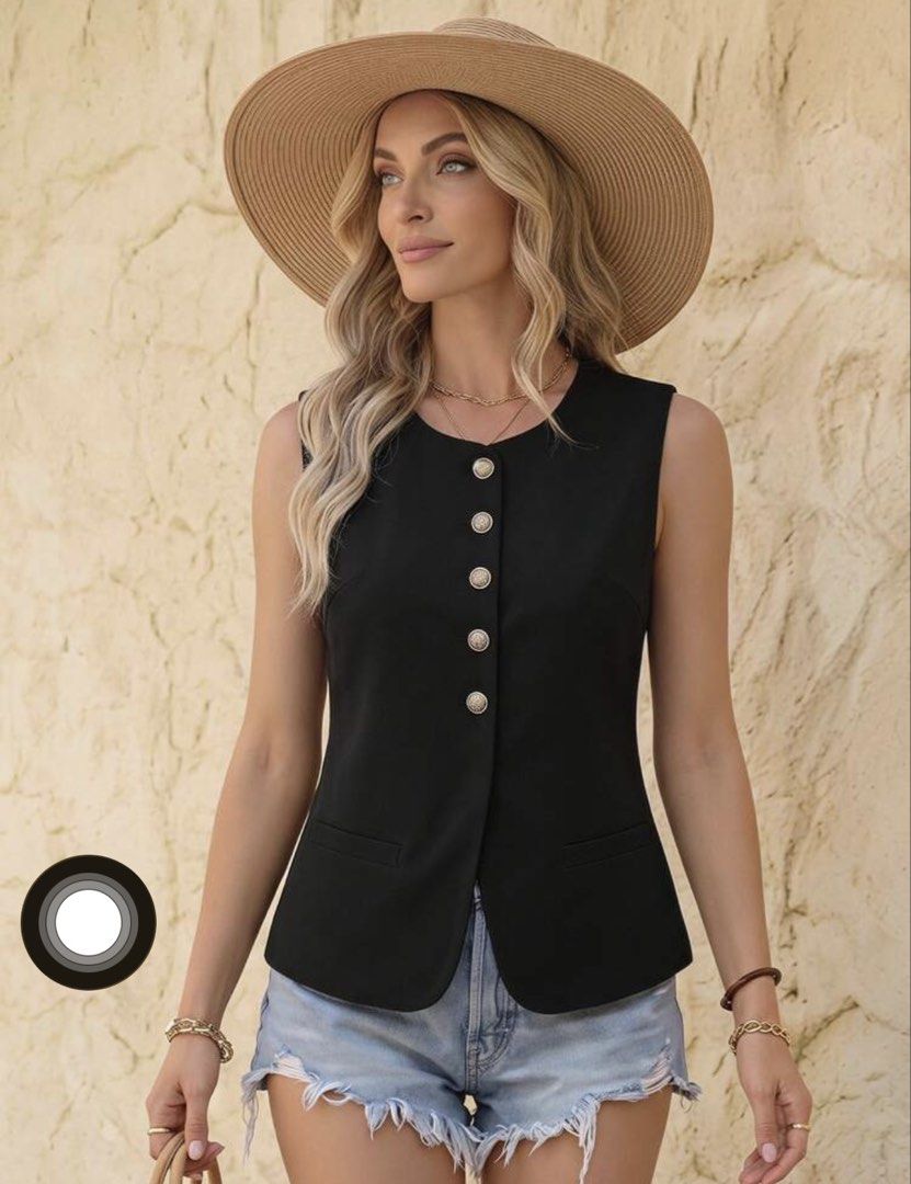 Navy Blue Round Neck Open Front Women Top (Category: Sleeveless) located in Angeles City. Submitted by krezzaaaa (Listing ID 1465715393, Image 3). Description: .