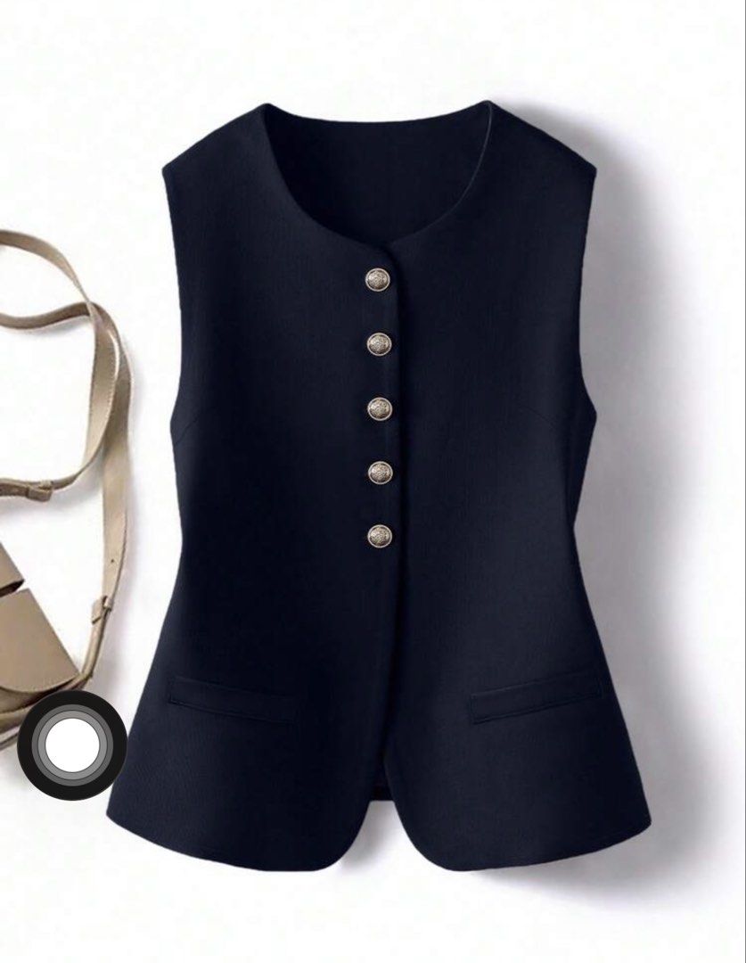Navy Blue Round Neck Open Front Women Top (Category: Sleeveless) located in Angeles City. Submitted by krezzaaaa (Listing ID 1465715393, Image 1). Description: .