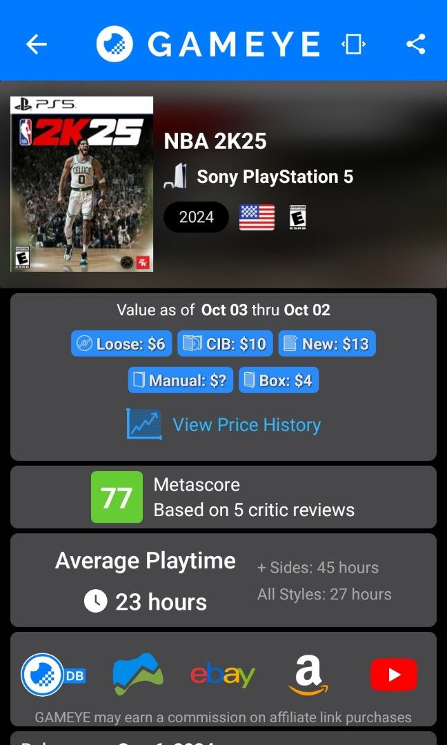 NBA 2K25 PS5 Game Disc (Category: PlayStation) located in Quezon City. Submitted by gwift (Listing ID 1465609460, Image 3). Description: selling playstation 5 game price based on gameye app or ebay sold listings. x55 tested working check other rare games posted. prices are subject to change on the day the game is to be paid due to price fluctuation..