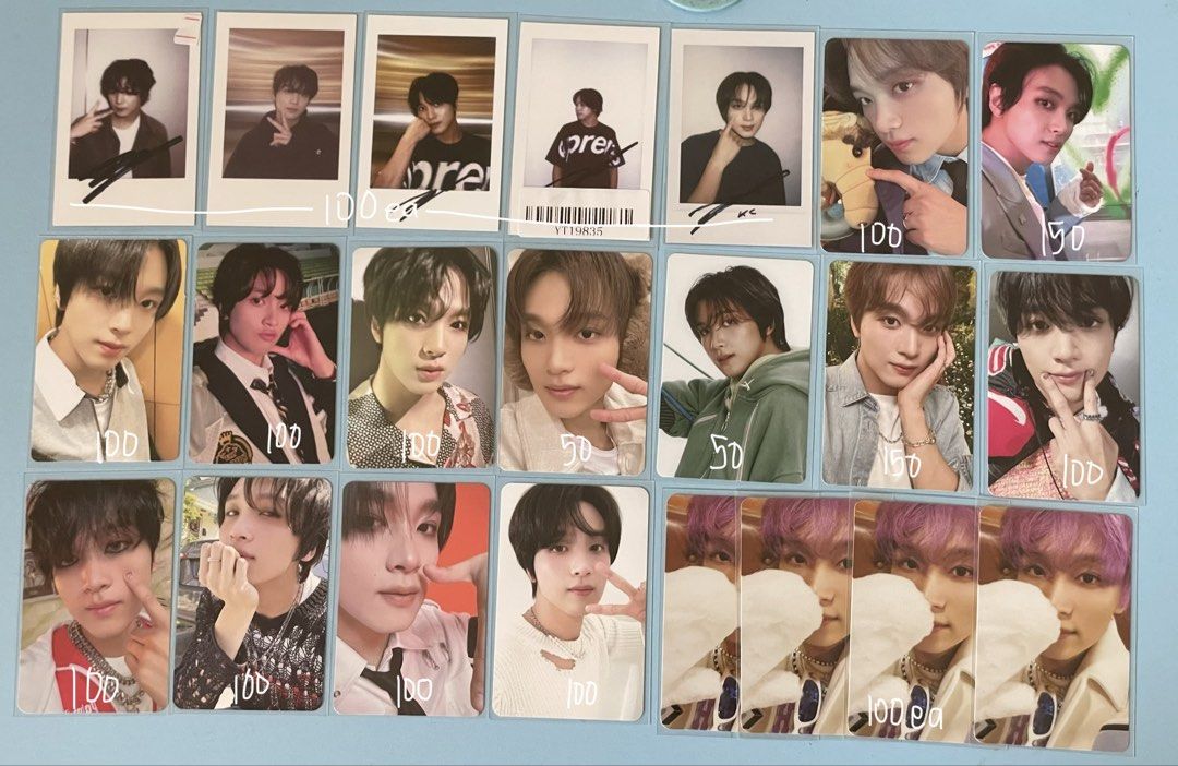 NCT Haechan Photocards and Polaroids Collection (Category: K-Wave Merchandise) located in Imus. Submitted by daluyong9302 (Listing ID 1465686169, Image 2). Description: - Item: NCT Haechan Photocards, Polaroids & Fortune Cards - Variety: Multiple eras included - Price Range: ₱50 to ₱200 (prices marked on sleeves) .