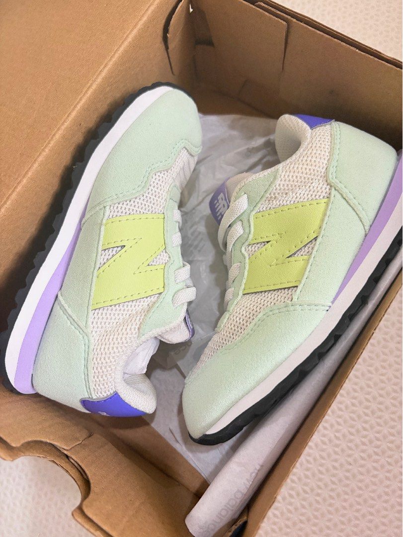 New Balance 237 Sneakers US 9 (Category: Babies & Kids Fashion) located in Quezon City. Submitted by rchantong (Listing ID 1465586303, Image 2). Description: - Brand: New Balance 237 - Colorway: Mint green, pale yellow, and purple with a white mesh base - Materials: Mesh base with premium suede overlays - Features: Cushioned sole and lace-up front - used only 4x - Inclusions: Original box and packaging paper included Authentic bought in ZALORA .