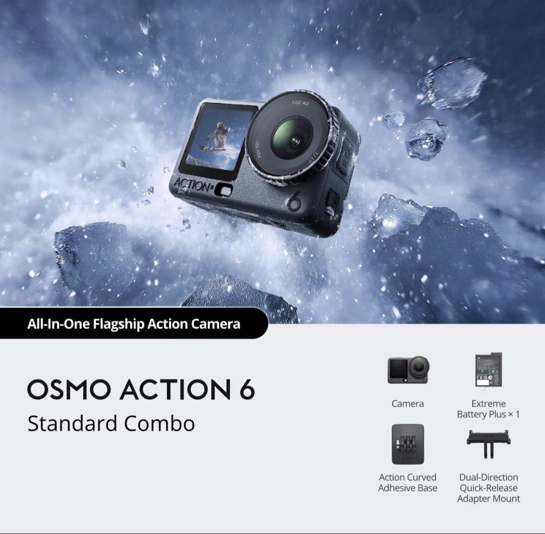 （New📷）DJI Osmo Action 6 Standard Combo (Category: Video Cameras) located in Makati City. Submitted by bb5966 (Listing ID 1465621621, Image 2). Description: Selling my DJI Osmo Action 6. This is a powerhouse action camera featuring a massive 1/1.1-inch sensor, true 8K video, and 50 GB of internal storage so you never miss a shot. Perfect for motovlogging, diving, or travel content. Core Features & Specs: Pro-Level Video: Records up to 8K (16:9) a