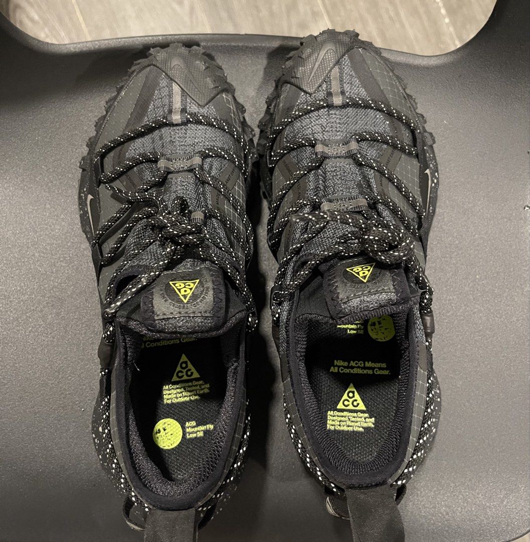 Authentic Nike ACG Mountain Fly Low SE Black Anthracite (Category: Sneakers) located in General Trias. Submitted by abellu (Listing ID 1465598846, Image 1). Description: Original Nike ACG Mountain Fly Low Gore-tex SE. With original box. Used only once. Super comfy and good hiking shoes. Bought in Commonwealth PH for ₱9795 Size US 7 Men | 8.5 Women - Brand: Nike ACG Mountain Fly Low SE - Color: Black and Anthracite with Neon Green accents - Featur