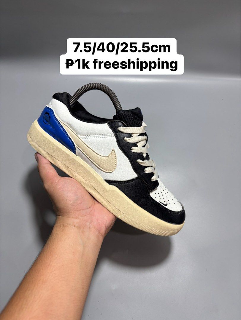 Nike SB Force 58 Travis Scott Black White Blue (Category: Sneakers) located in Butuan. Submitted by shoeetasho (Listing ID 1465740497, Image 1). Description: - Brand: Nike SB - Colorway: Black, white, and blue with cream soles - Size: 7.5 US / 40 EUR / 25.5 cm - Details: Textured laces and blue heel panels with printed graphics - Condition: Great addition to your rotation - Perks: FREE shipping included in the price!.