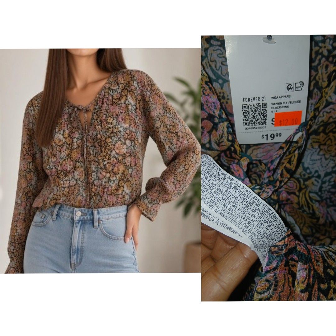 NWT small -medium forever21 sheer long-sleeved top from U.S (Category: Blouses) located in Marikina City. Submitted by lanadelrey0002 (Listing ID 1465743334, Image 1). Description: no actual pics when worn mop: BDO.PNB. MAYA same day delivery grab or lalamove j&t : 54 pesos Luzon and 74 pesos Visayas ,Mindanao.
