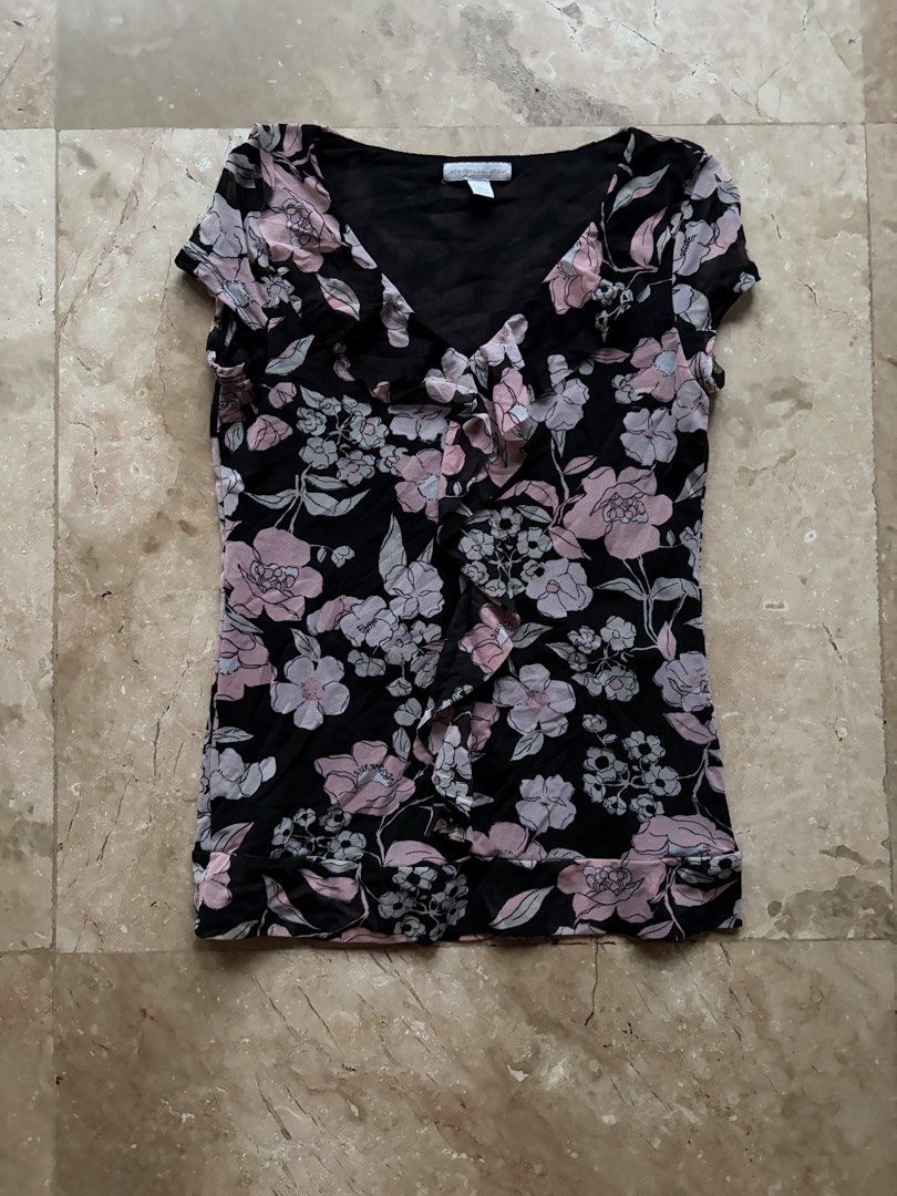 NY & Co Black Floral Mesh Ruffle Top (Category: Others Tops) located in Quezon City. Submitted by tidyup.lara (Listing ID 1465588089, Image 1). Description: Size XS Shoulder 14” Bust 30” Waist 28” Length 23” Condition 8/10: used but in good condition .