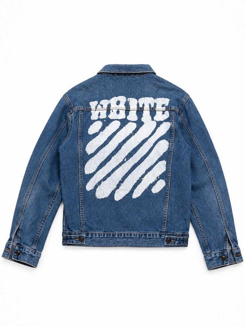 Off- White Denim Jacket (Category: Coats, Jackets and Outerwear) located in Palo. Submitted by kat.bins (Listing ID 1465710068, Image 2). Description: Dimes Width - 23.5 Length - 25.