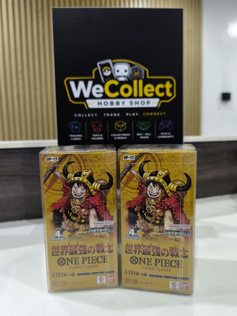 One Piece Card Game OP-17 Booster Box (Category: Card Boxes & Cases) located in Manila. Submitted by wecollect_hobbyshop (Listing ID 1465718602, Image 2). Description: - Item: One Piece Card Game OP-17 4th Anniversary Booster Box - Version: Japanese (Luffy packaging) - Condition: Brand new, factory sealed - Protection: Comes inside a clear protective acrylic case - Availability: Buy individual boxes or multiple - Ideal for: TCG players and collec