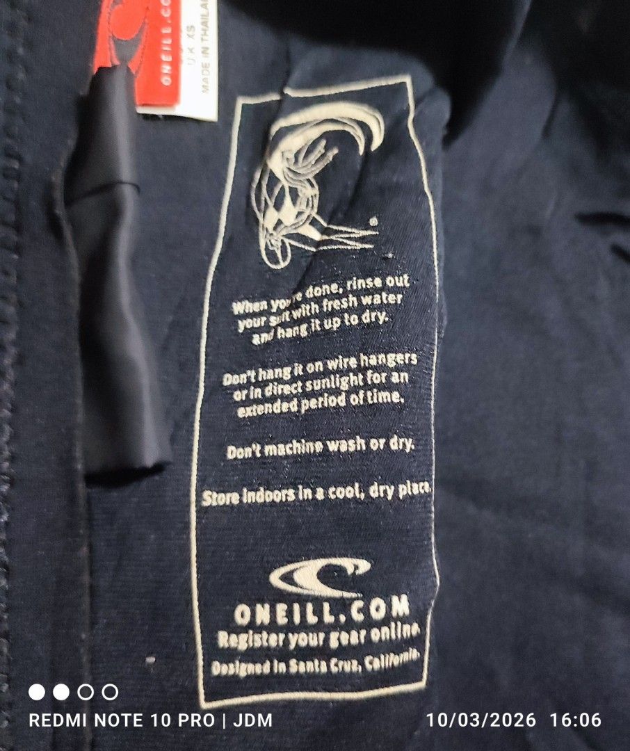 O'NEILL Full Body Wetsuit (Category: Swim Top & Rash Guards) located in Antipolo. Submitted by klashnikov (Listing ID 1465664510, Image 3). Description: Size:XS Dimes: Width 16/17"xLength 54.5" Tags:Complete Condition:Excellent Honest issue:used Payment option:Bank transfer,gcash,cash ₱850 only nego Pwede videocall for legitimacy Pwede pickup sa aking munting garahe waze (JDM thrift shop) Pwedeng meetup around upper Antipolo,pag malayo ka pwede n