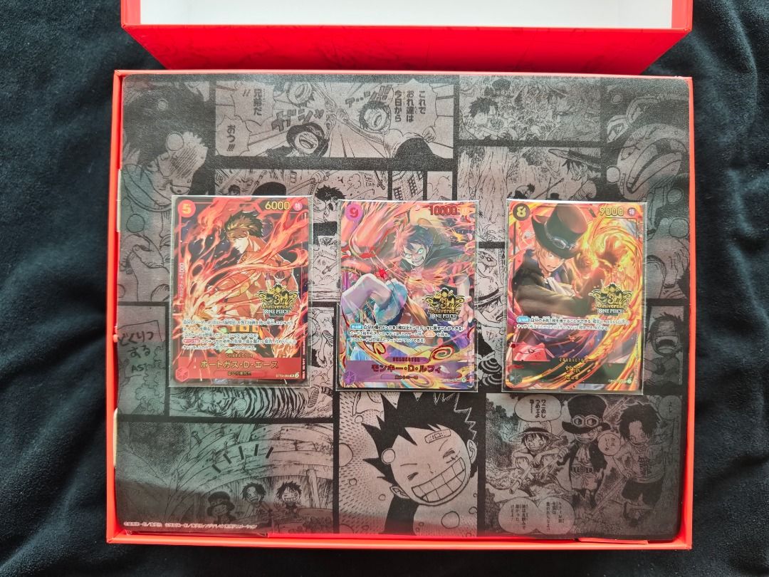 OPTCG 3rd Anniversary Set (Japanese) – Complete (Category: Card Boxes & Cases) located in Caloocan City. Submitted by deathlessmile (Listing ID 1465661802, Image 3). Description: Complete set, outer box opened only to verify contents, all inner items still sealed in original plastic. Thin manga-panel paper insert has 2 small creases from shipping. Open to reasonable offers. Meetup: SM North EDSA / Trinoma. Shipping: Lalamove or LBC. Payment: GCas