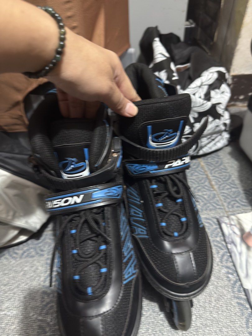Inline Roller Skates Black Blue Size 42-45 (Category: Skates, Rollerblades & Scooters) located in Caloocan City. Submitted by mysticocean.46c204 (Listing ID 1465630652, Image 1). Description: - Brand: Papaison Inline Roller Skates - Colorway: Black and Blue - Size: Adjustable EU 42-45 - Closure: Secure buckle straps and lace-up front - Performance: Smooth rolling wheels with a sturdy frame - Inclusions: Matching carrying bag with zipper closure -