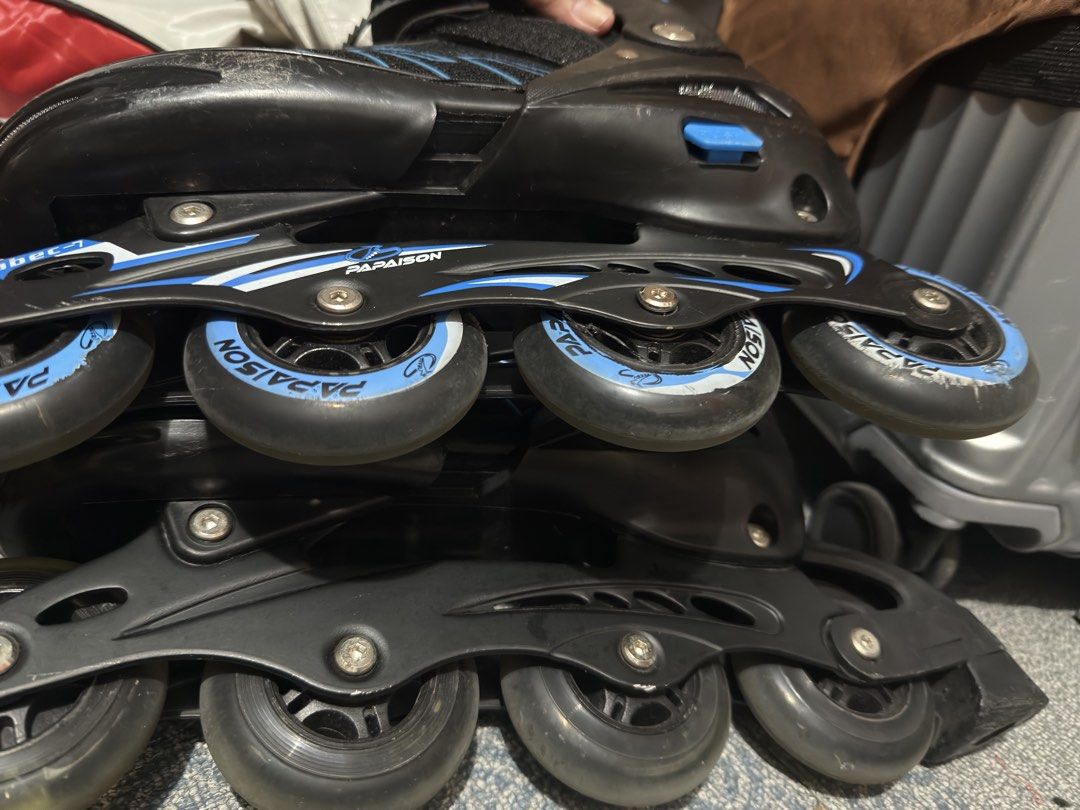 Inline Roller Skates Black Blue Size 42-45 (Category: Skates, Rollerblades & Scooters) located in Caloocan City. Submitted by mysticocean.46c204 (Listing ID 1465630652, Image 3). Description: - Brand: Papaison Inline Roller Skates - Colorway: Black and Blue - Size: Adjustable EU 42-45 - Closure: Secure buckle straps and lace-up front - Performance: Smooth rolling wheels with a sturdy frame - Inclusions: Matching carrying bag with zipper closure -