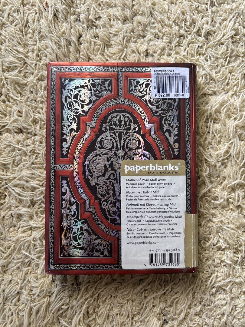 Paperblanks Exotic Marquetry Unlined Journal (Category: Other Stationery & Craft) located in Quezon City. Submitted by ghieshopppps (Listing ID 1465592627, Image 2). Description: Not used but old stock w/ minor imperfections Personal Collection Bought at Powerbooks P822.00 RFS : Need funds for my son's therapy expenses Mother of Pearl Midi Wrap Momento Pouch Smyth sewn binding Size : 12.5x17.5cm Unlined Sustainable Forest Paper 📚 Actual Journal 