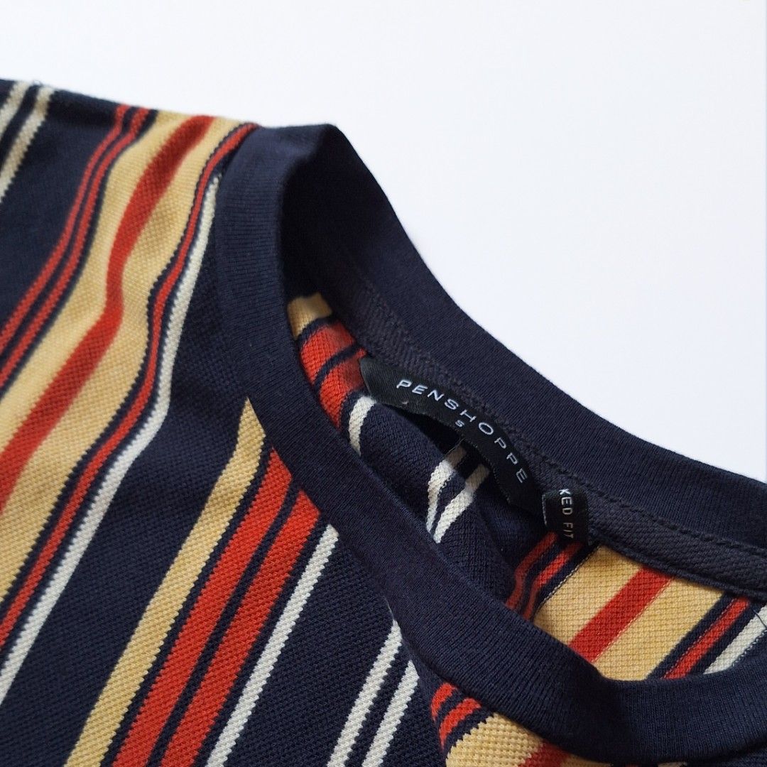 Penshoppe Striped T-Shirt (Category: Shirts) located in Tarlac. Submitted by brownbasket (Listing ID 1465612200, Image 2). Description: Size: S-M Price + Sf MOP: Gcash | MariBank MOD: J&T.