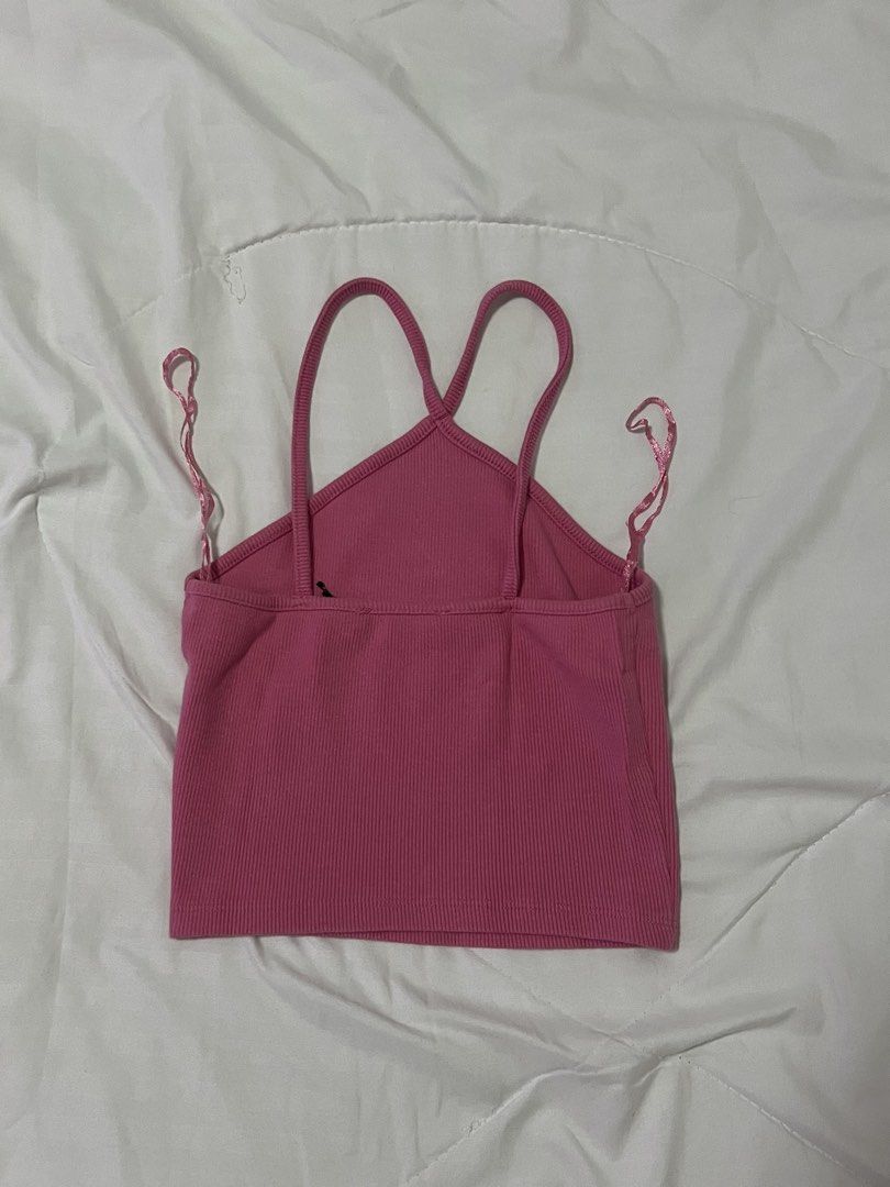 Pink ribbed halter crossover straps top (Category: Sleeveless) located in Quezon City. Submitted by katedeclutter (Listing ID 1465591803, Image 2). Description: - Color: Bright pink - Size: S.
