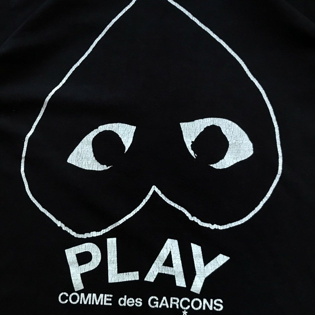 Play CDG Big Logo Shirt (Category: Others Tops) located in Cebu City. Submitted by whytruekoy (Listing ID 1465605049, Image 3). Description: Play CDG Big Logo Shirt Authentic Size Medium W / 17 L / 24 Hairline print Good condition and color rate.