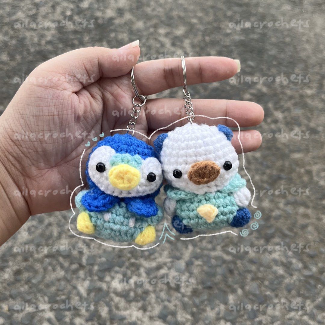 Pokemon - Piplup & Oshawott crochet keychains (Category: Character Goods) located in Pasig City. Submitted by ailacrochets (Listing ID 1457254307, Image 1). Description: - milk cotton - open for bulk orders - ₱200 ea, ₱380 set mop: gcash/maribank mod: j&t/gogo xpress/sdd.