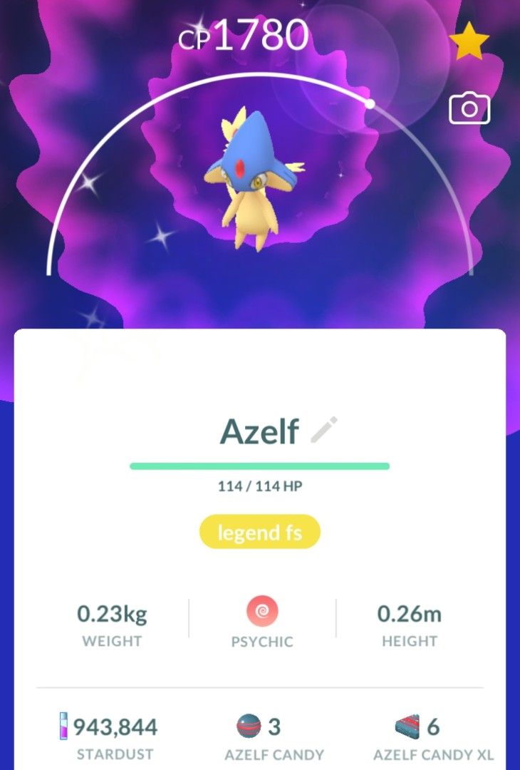 Pokemon Go Shiny Azelf (Category: In-Game Products) located in Agdangan. Submitted by dhawnnn (Listing ID 1465647388, Image 1). Description: Shiny Azelf -Registered trades -30 days until Ultra friends for unregistered trades.