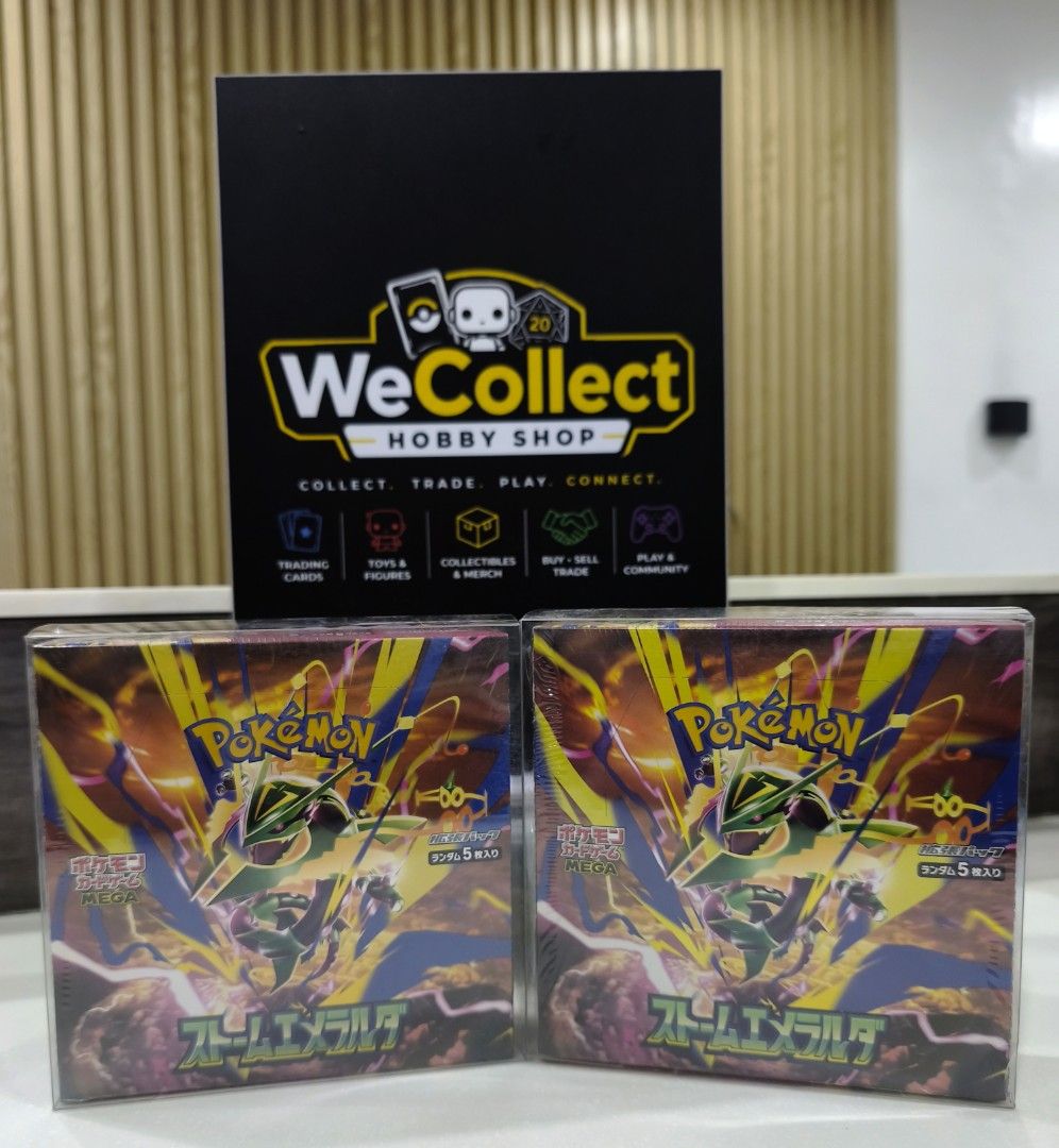 Pokémon Storm Emeralda Booster Box Japanese (Category: Card Boxes & Cases) located in Manila. Submitted by wecollect_hobbyshop (Listing ID 1465718890, Image 2). Description: Sealed Japanese Pokémon booster boxes featuring Rayquaza artwork from the Storm Emerald set. These boxes are in pristine condition, still wrapped in the original factory plastic. Each box contains multiple packs, perfect for collectors looking to add a piece of Pokémon histor