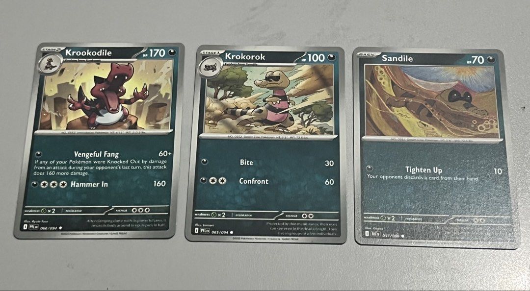 Pokémon TCG “Krookodile, Krokorok & Sandile Evolution Set” (Category: Raw Singles) located in Quezon City. Submitted by pwrproductions (Listing ID 1465590787, Image 1). Description: .