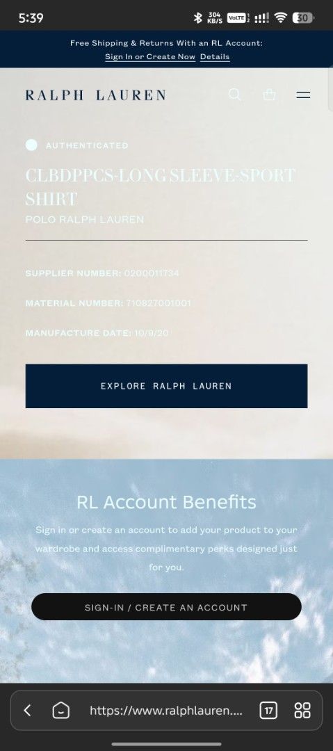 POLO RALPH LAUREN (Category: Formal Shirts) located in Cebu City. Submitted by papart1993 (Listing ID 1465667825, Image 1). Description: RALPH LAUREN LINEN EXCELLENT CONDI LARGE TAG 22 W 30 L 📩 1650.