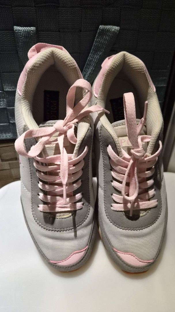 Polo Ralph Lauren Train 85 Pink/Grey (Category: Sneakers) located in Las Pinas. Submitted by nacky888 (Listing ID 1465658383, Image 2). Description: - Brand/Model: Authentic Polo Ralph Lauren Train 85 Retro Runner - Size: EU 37 / 24.3 CM - Colorway: Soft Grey / Light Pink / Gum Outsole - Source: 100% Authentic. Bought for ₱4,500 at Complex Lifestyle Store, Uptown Mall BGC (2023) - Condition: lightly used; no inclusions.
