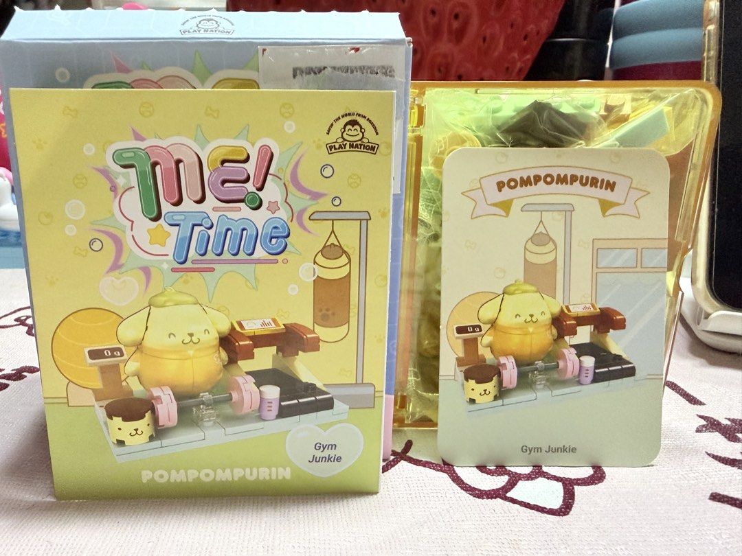 Pompompurin Gym Junkie Me! Time (Category: Character Goods) located in Manila. Submitted by hellokittyjhoe (Listing ID 1465731741, Image 1). Description: Sealed Super cute in person Original price 750 Height 3 inches Length 4 inches Width 2 inches.