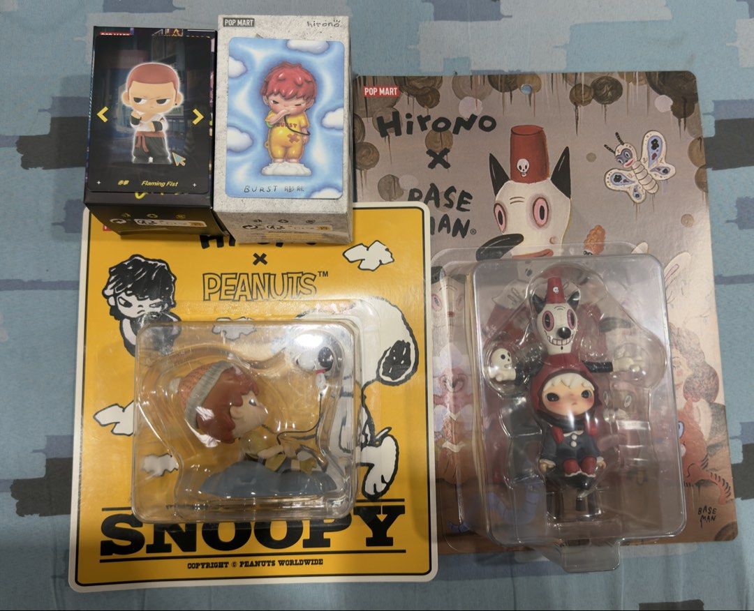 Pop Mart Hirono Gary Baseman and Snoopy (Category: Designer & Blind Box Toys) located in Taguig. Submitted by nicaboom (Listing ID 1465752221, Image 1). Description: SELLING AS SET FOR ₱3,800 Hirono Gary Baseman Snoopy Burst Kubo Flaming Fist All sealed 📍 Taytay/Pasig/BGC MOP: Bank Transfer MOD: SDD.