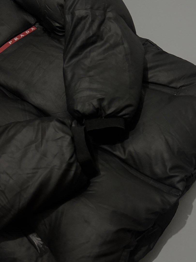 Prada Puffer Jacket - Black (Category: Coats, Jackets and Outerwear) located in Caloocan City. Submitted by thriftingbanana (Listing ID 1465691378, Image 2). Description: Excellent No issue Small Width 20 inches Length 26 inches.