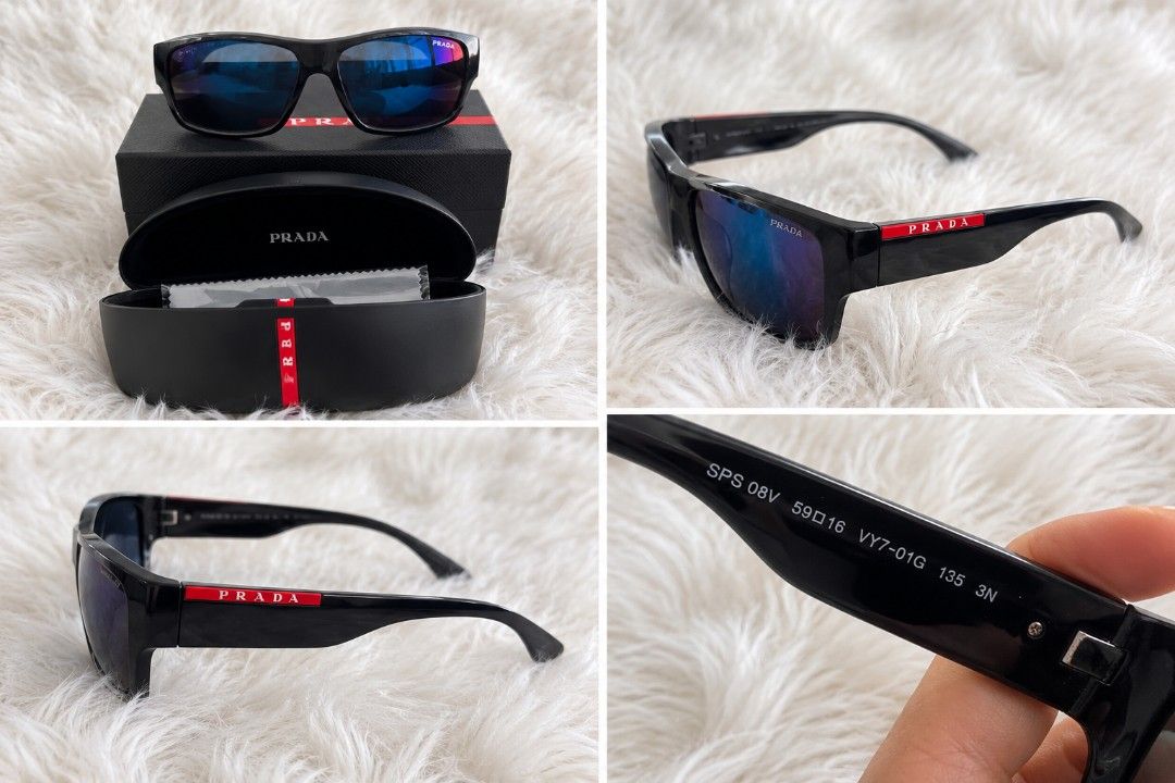 Prada SPS 08V Linea Rossa Sunglasses Black (Category: Sunglasses & Eyewear) located in Legazpi City. Submitted by rhumbalagu04057 (Listing ID 1465631679, Image 3). Description: - Brand/Model: Prada Linea Rossa SPS 08V - Color: Black with iconic red stripe on arms - Size: 59-16-135 (Bold square frames) - Condition: Clean lenses, sturdy hinges, very solid build - Inclusions: Original branded hard case, outer box, and cleaning cloth - Perfect for da