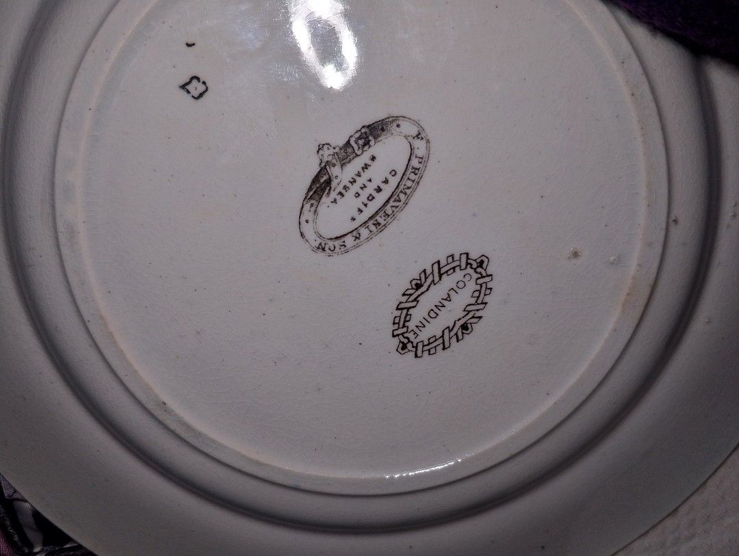 Primavesi & Son Colandine Transferware Ceramic Plate (Category: Dinnerware & Cutlery) located in Caloocan City. Submitted by happyrabbit_05567d (Listing ID 1465751323, Image 2). Description: - Vintage Primavesi & Son transferware plate (Cardiff & Swansea) - Pattern: Colandine - Design: Classic oriental landscape with pagodas and intricate floral borders - Condition: Solid vintage piece with fine overall crazing from age - Ideal for collectors, ho