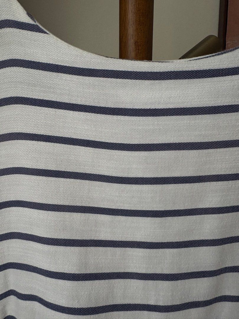 Promod Blue and White Striped Top (Category: Shirts) located in Pasig City. Submitted by kutleyn (Listing ID 1465669931, Image 2). Description: - Brand: Promod - Design: Classic navy blue and white stripes - Fit: Relaxed, comfortable short sleeves - Detail: Chic back zipper with a red pull tab - Condition: Worn a few times, freshly washed and well-kept - Styling: Great casual piece, easy to match with jeans or shorts.