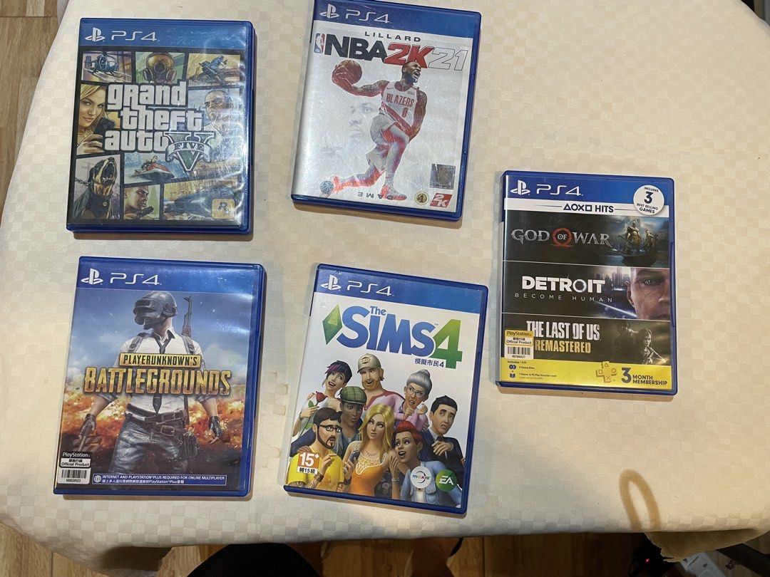 PS4 Games (Category: PlayStation) located in Cainta. Submitted by dcsldvl28 (Listing ID 1465679379, Image 1). Description: * Detroit + God of War — ₱1,300 * GTA V + original map — ₱900 * NBA 2K21 — ₱400 * The Sims 4 — ₱600 * PUBG — ₱400.