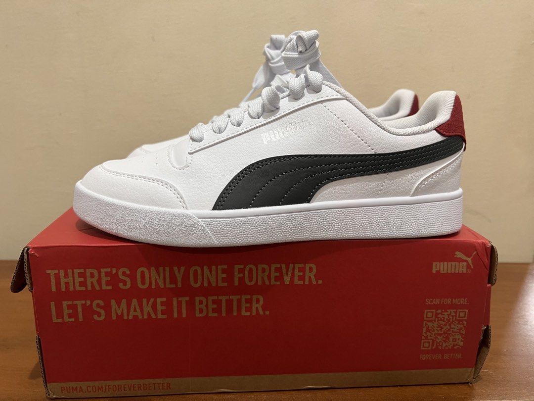 PUMA Shuffle Trainers US7 White/Gray Unisex (Category: Sneakers) located in Quezon City. Submitted by tripod.pillars (Listing ID 1465636650, Image 2). Description: PUMA Shuffle Trainers Black, Red Brand New with box Price is fixed Size: 25cm (US 7 Mens, US 8 Womens).