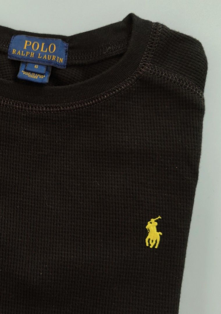 Ralph Lauren waffle longsleeves 6yo (Category: Babies & Kids Fashion) located in Cebu City. Submitted by little_mush.room (Listing ID 1465641905, Image 3). Description: preloved RL waffle long sleeve shirt black , yellow pony logo size : 6 (slim) .