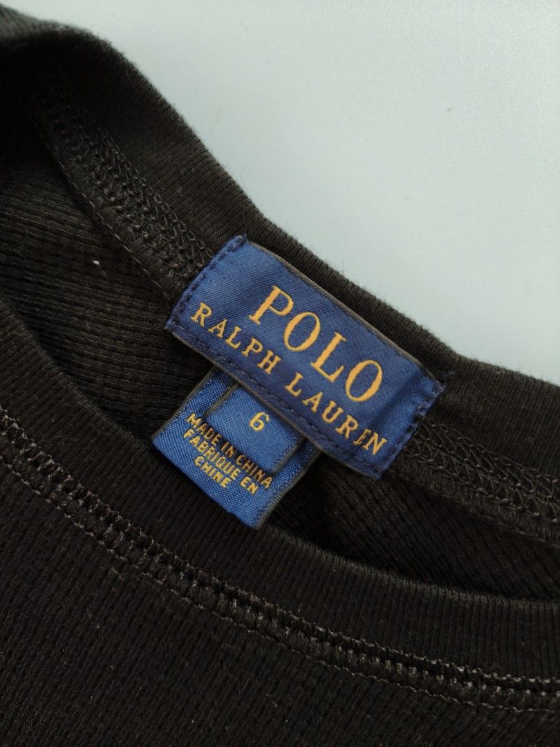 Ralph Lauren waffle longsleeves 6yo (Category: Babies & Kids Fashion) located in Cebu City. Submitted by little_mush.room (Listing ID 1465641905, Image 2). Description: preloved RL waffle long sleeve shirt black , yellow pony logo size : 6 (slim) .