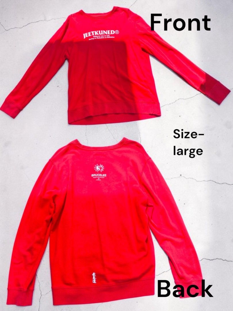 Red Jeetkuned Bruce Lee Sweatshirt Size Large (Category: Coats, Jackets and Outerwear) located in Manila. Submitted by kayden_2007 (Listing ID 1465678488, Image 1). Description: complete tags no issue price range 100-200.