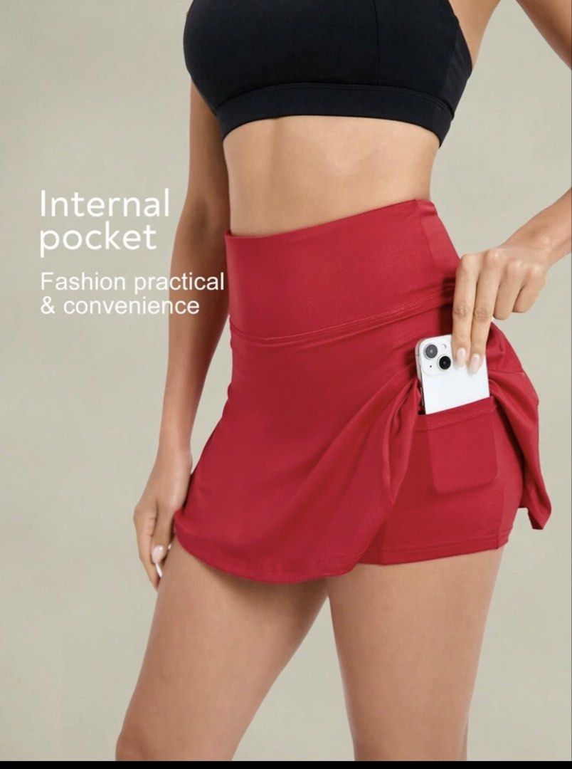 Red Pleated Athletic Skort with Pocket (Category: Skirts) located in Pasig City. Submitted by jnzmrq1003 (Listing ID 1465580994, Image 1). Description: - Brand: Tender Angel - Style: High-waisted red athletic skort with a pleated back design - Comfort: Skin-soft, stretchy fabric with a tummy control waistband - Features: Built-in shorts with a convenient side pocket for your phone or small items - Condition: Brand new / Excellent (ready to ship!)