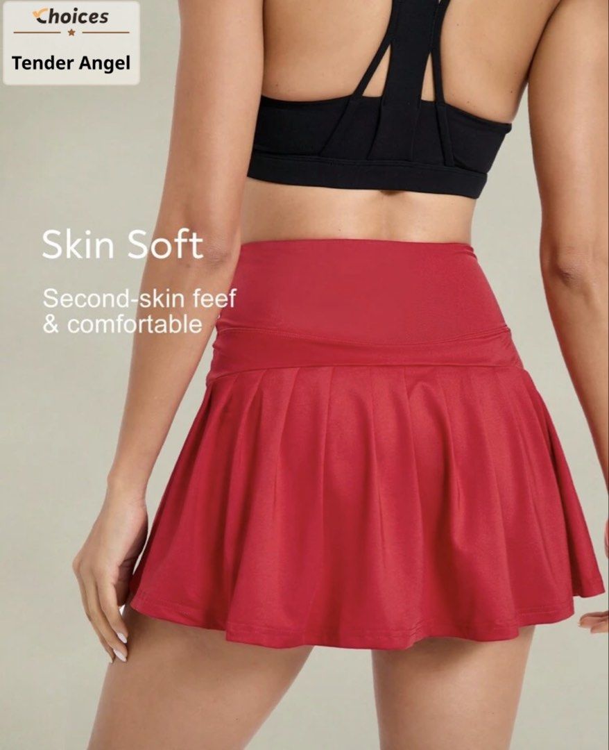 Red Pleated Athletic Skort with Pocket (Category: Skirts) located in Pasig City. Submitted by jnzmrq1003 (Listing ID 1465580994, Image 2). Description: - Brand: Tender Angel - Style: High-waisted red athletic skort with a pleated back design - Comfort: Skin-soft, stretchy fabric with a tummy control waistband - Features: Built-in shorts with a convenient side pocket for your phone or small items - Condition: Brand new / Excellent (ready to ship!)