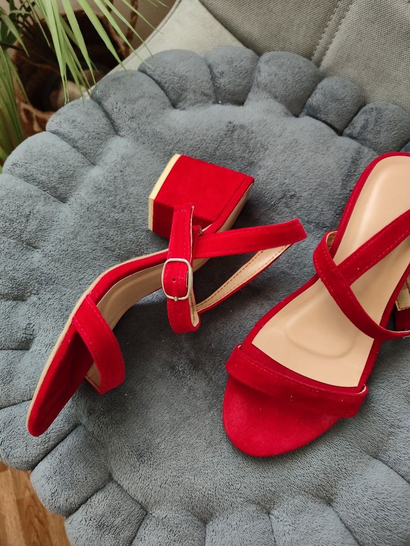 Red suede block heels (Category: Heels) located in Cavite. Submitted by itstrish23 (Listing ID 1465708339, Image 3). Description: Good as new ✨ size 5 good for long walks and office or casual No box what you see is what you get 2.5 inches heel (chunky) Marikina made, guaranteed quality seller from Cavite.