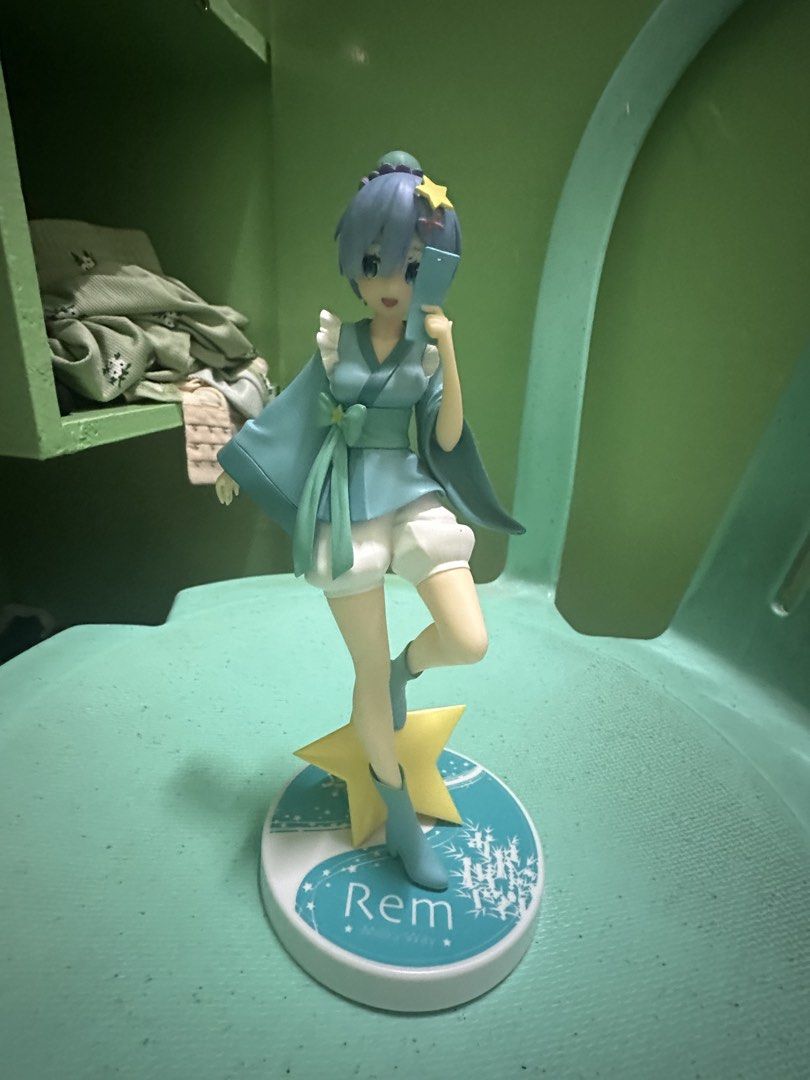 Rem Re:Zero Milky Way Anime Figure (Category: Figurines & Statues) located in Manila. Submitted by silentfire.54ea36 (Listing ID 1465708133, Image 1). Description: - Character: Rem (Re:Zero) - Version: Milky Way - Outfit: Blue star-themed with shorts and boots - Accessories: Yellow star hair clip, blue and white patterned base - Condition: No box included - Perfect collector's piece for anime fans.